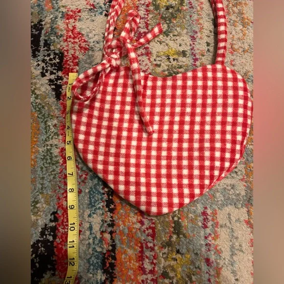 Small Red Checkered Heart-Shaped Women's Bag - Picture 4 of 4